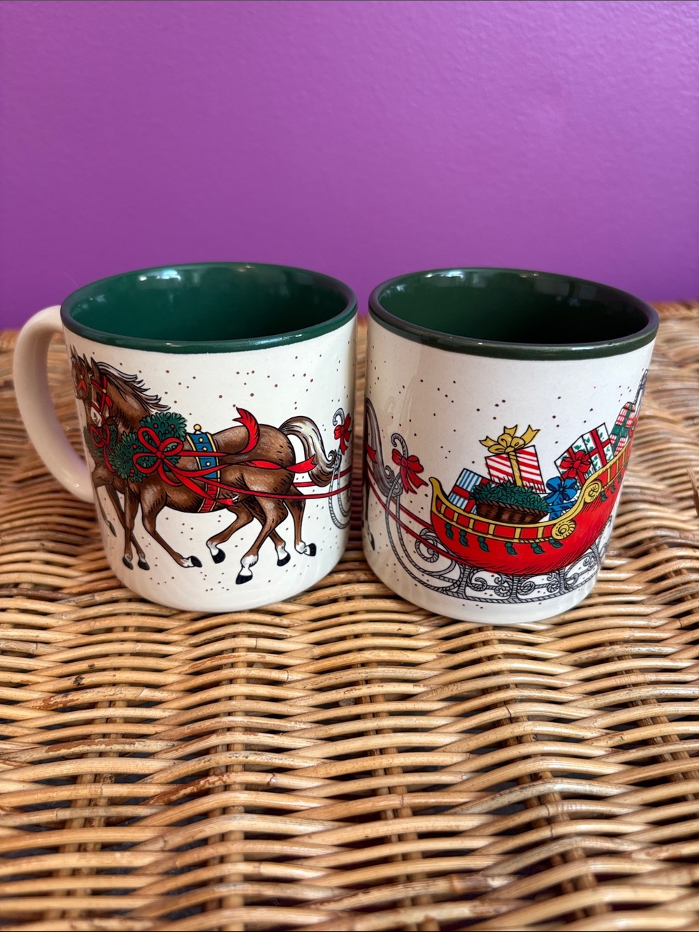 Set of two vintage Christmas mugs Potpourri Press Horse and Sleigh